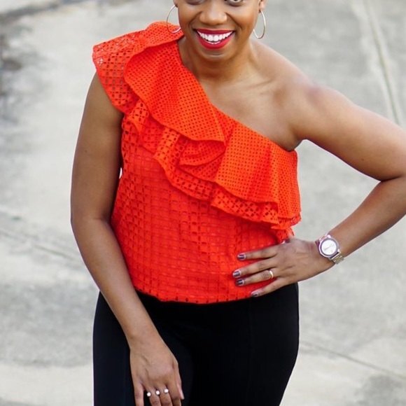 J.Crew One-shoulder Ruffle Eyelet Top in Red 2 NWOT - Picture 1 of 13